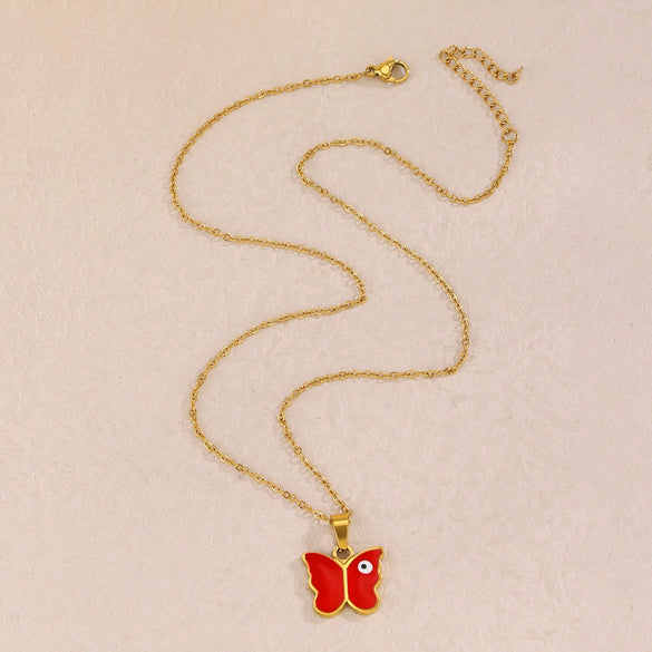 Stainless Steel And Titanium Steel Animals Zodiac Electroplated Devil's Eye Butterfly Clavicle Necklace For Women