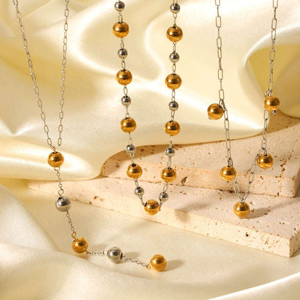 Stainless Steel And Titanium Steel Ball Chain Geometric Pattern Electroplated Women's Necklace