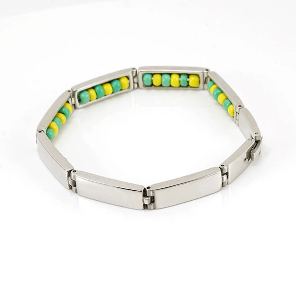 Stainless Steel And 316L Stainless Steel Bead Bracelet With Letters Numbers Text Electroplated For Women