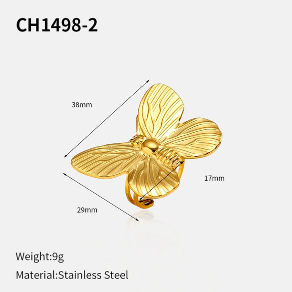 Stainless Steel And Titanium Steel Butterfly Open Ring Jewelry With Polished Electroplating For Women