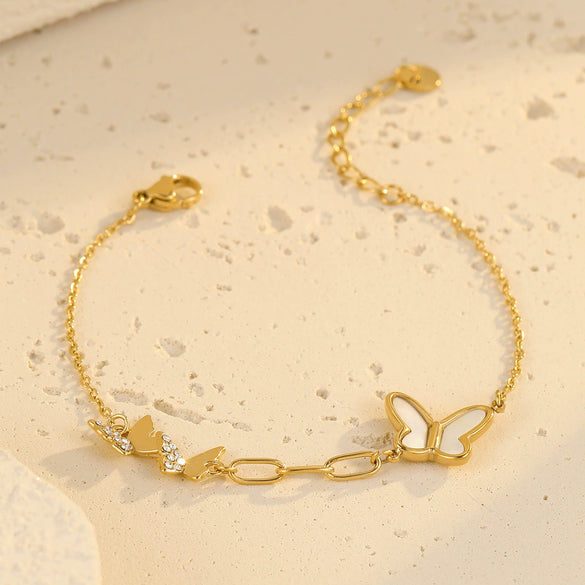 Stainless Steel And Titanium Steel Butterfly Women's Bracelet With Electroplating And Zircon