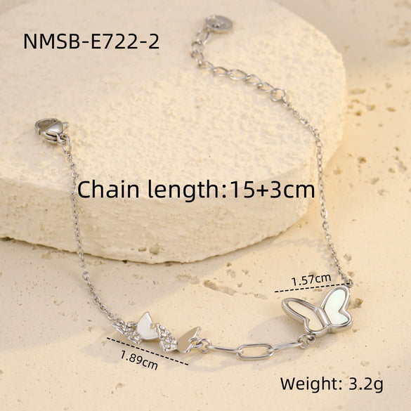 Stainless Steel And Titanium Steel Butterfly Women's Bracelet With Electroplating And Zircon