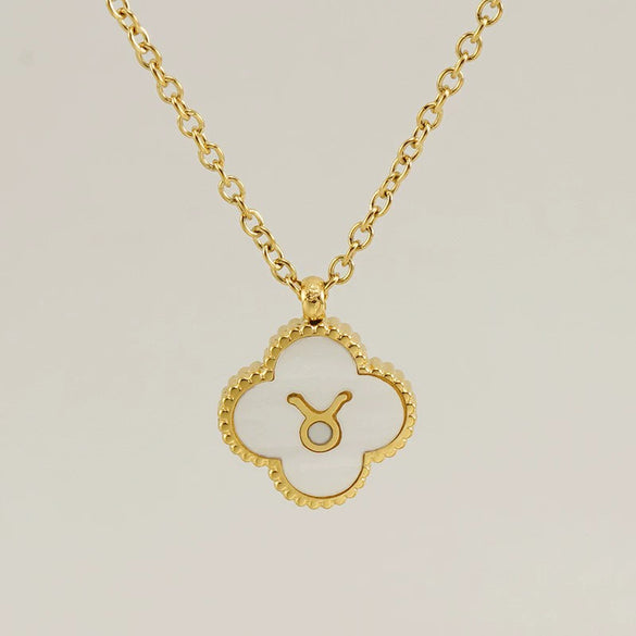 Stainless Steel And Titanium Steel Clover And Constellation Pendant Necklace For Women With Electroplating Treatment