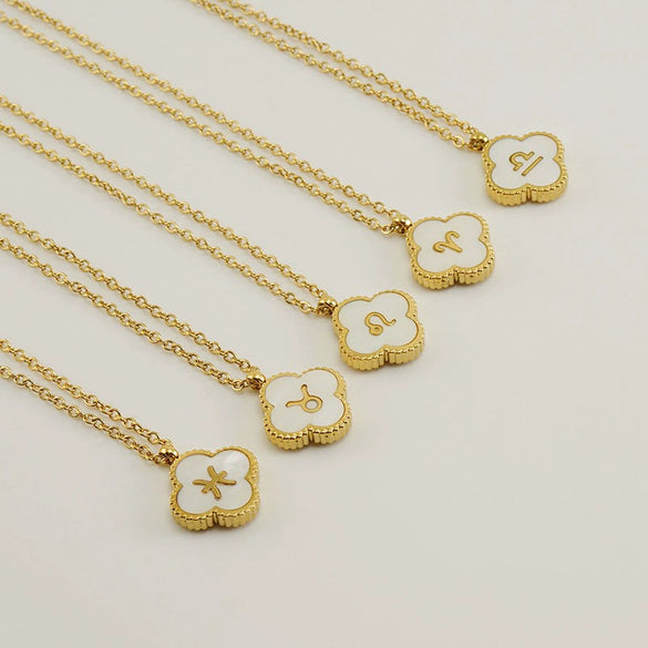 Stainless Steel And Titanium Steel Clover And Constellation Pendant Necklace For Women With Electroplating Treatment