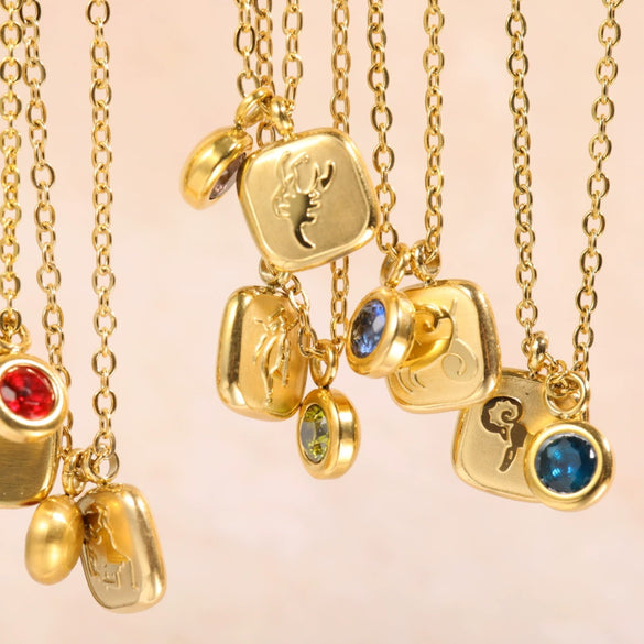 Stainless Steel And Titanium Steel Constellation Pendant Necklace With 18K Gold Electroplating