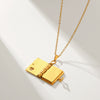 Stainless Steel And Titanium Steel Couple Book Pendant Necklace With Geometric Pattern Electroplated For Women