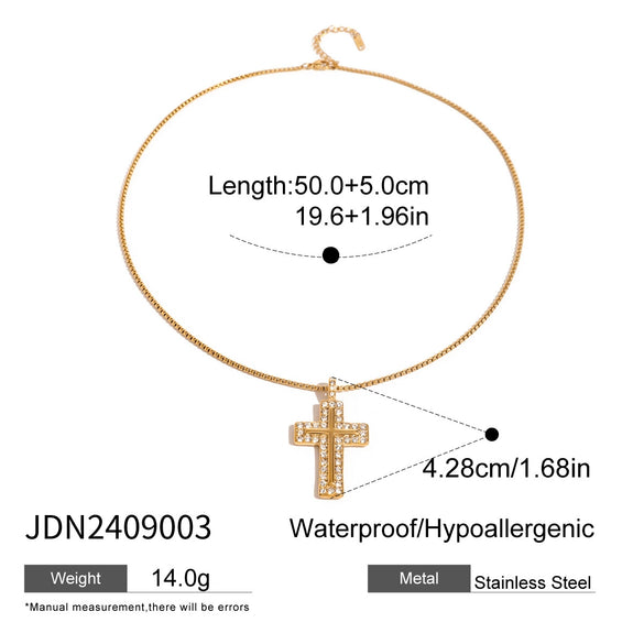 Stainless Steel And Titanium Steel Cross Pendant Necklace With Zircon Electroplated Jewelry