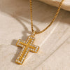 Stainless Steel And Titanium Steel Cross Pendant Necklace With Zircon Electroplated Jewelry