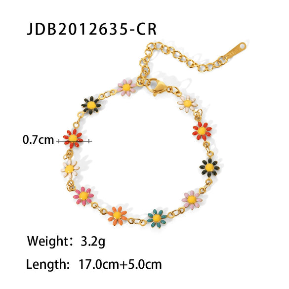 Stainless Steel And Titanium Steel Daisy Chain Clavicle Chain Necklace With Geometric Pattern And Electroplating Treatment