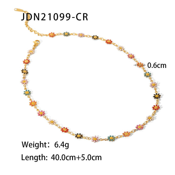 Stainless Steel And Titanium Steel Daisy Chain Clavicle Chain Necklace With Geometric Pattern And Electroplating Treatment