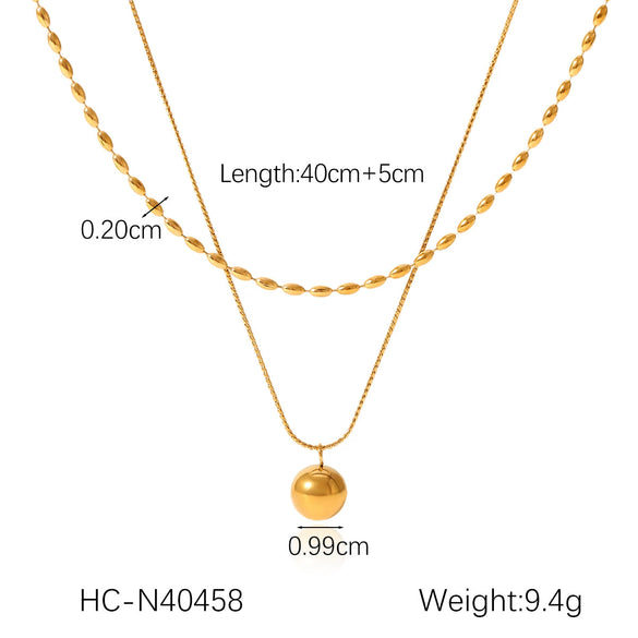 Stainless Steel And Titanium Steel Double Layer Necklace With Oval Bead Chain Twist Chain And Small Gold Ball Pendant Geometric Pattern Electroplating Design For Women