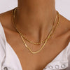Stainless Steel And Titanium Steel Double Layer Stacked Necklace With Electroplating And Geometric Style
