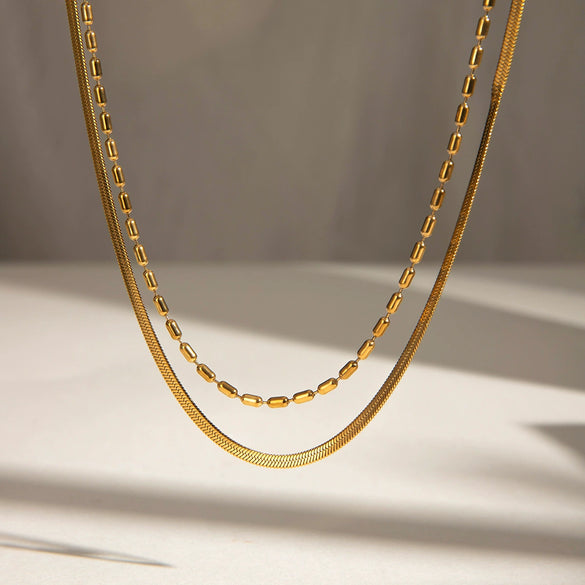 Stainless Steel And Titanium Steel Double Layer Stacked Necklace With Electroplating And Geometric Style