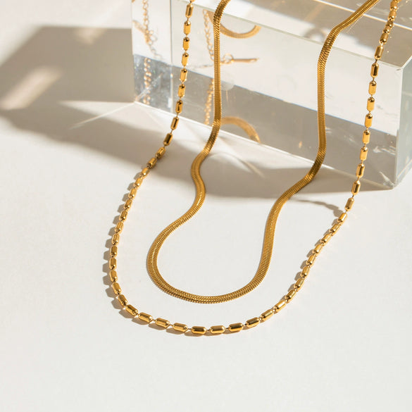Stainless Steel And Titanium Steel Double Layer Stacked Necklace With Electroplating And Geometric Style