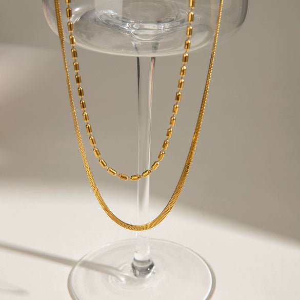 Stainless Steel And Titanium Steel Double Layer Stacked Necklace With Electroplating And Geometric Style
