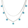 Stainless Steel And Titanium Steel Doublelayer Pendant Necklace For Women With Blue Devil's Eye Design And Electroplating Technique