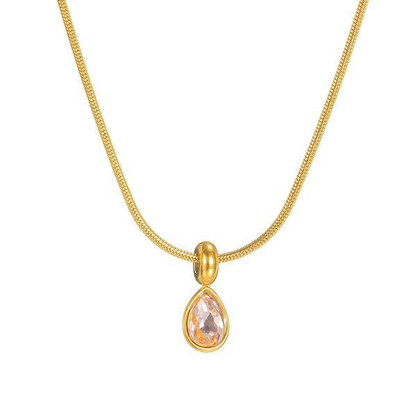 Stainless Steel And Titanium Steel Drop Shape Necklace For Women With Electroplating And Snake Bone Chain