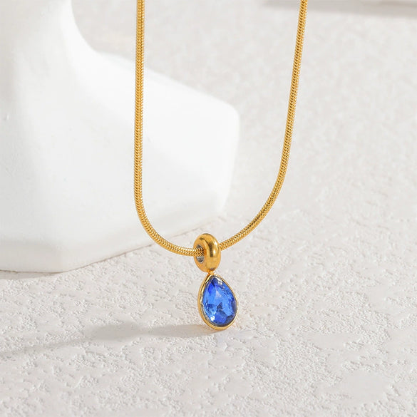 Stainless Steel And Titanium Steel Drop Shape Necklace For Women With Electroplating And Snake Bone Chain