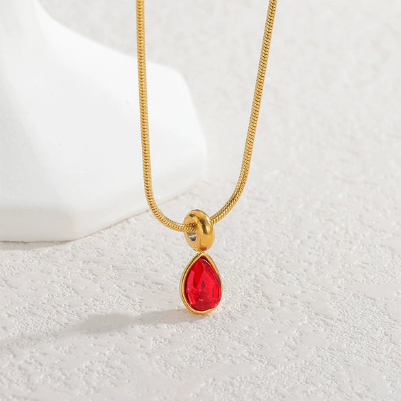 Stainless Steel And Titanium Steel Drop Shape Necklace For Women With Electroplating And Snake Bone Chain
