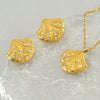 Stainless Steel And Titanium Steel Earrings Necklace Suit For Women With Shell Fanshaped Pattern And Diamondembedded Fashion Design And Electroplating Treatment