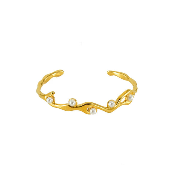 Stainless Steel And Titanium Steel Fashion Allmatch Electroplated Bracelet With Pearl High Design Sense Light Luxury Temperament