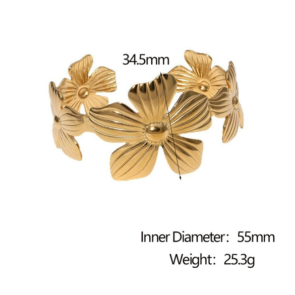 Stainless Steel And Titanium Steel Fivepetal Flower Bracelet Electroplated Simple Style For Women