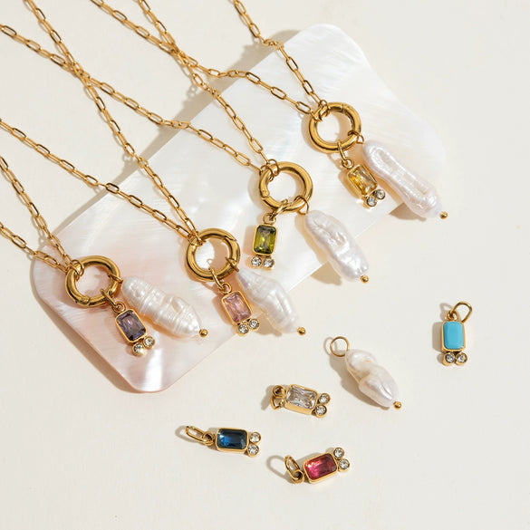 Stainless Steel And Titanium Steel Freshwater Pearl Clavicle Chain Ins Style Electroplated