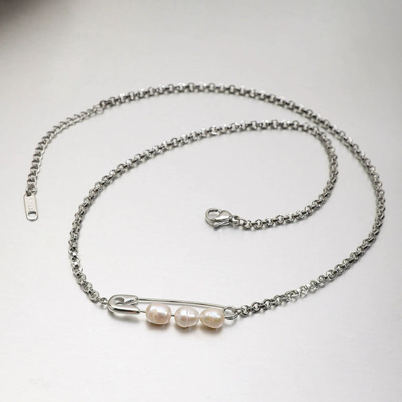 Stainless Steel And Titanium Steel Freshwater Pearl Geometric Design Electroplating Necklace For Women