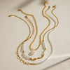 Stainless Steel And Titanium Steel Freshwater Pearl Multilayer Necklace With Geometric Design And Electroplating For Women