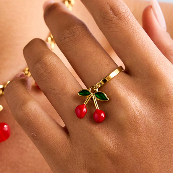 Stainless Steel And Titanium Steel Fruit Pattern Necklace And Ring For Women With Electroplating