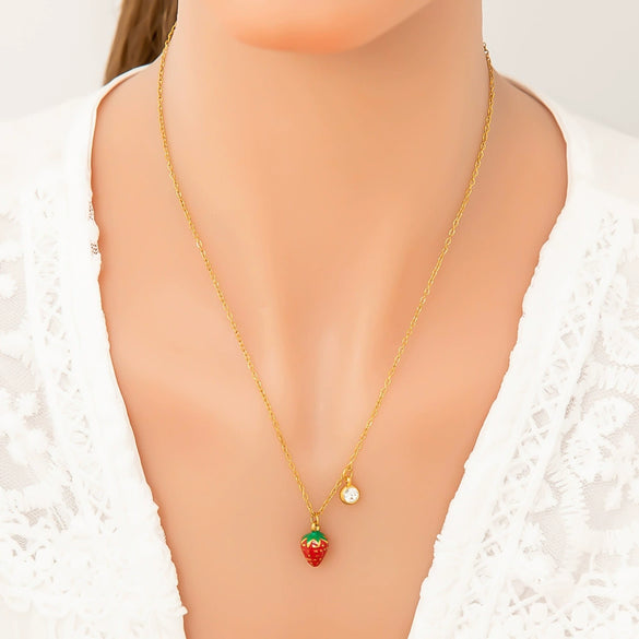 Stainless Steel And Titanium Steel Fruit Pendant Necklace Electroplated With 18K Real Gold For Women
