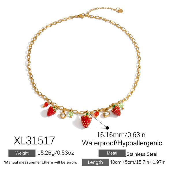 Stainless Steel And Titanium Steel Fruit Pendant Necklace Electroplated With 18K Real Gold For Women