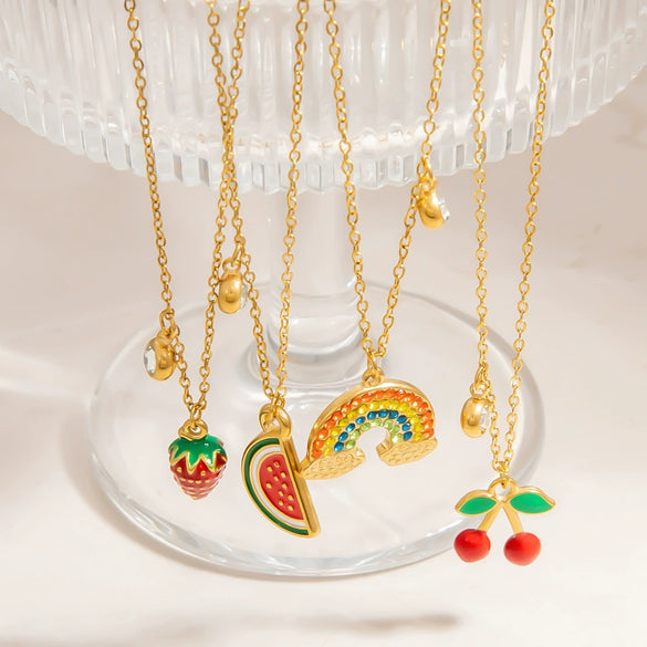Stainless Steel And Titanium Steel Fruit Pendant Necklace Electroplated With 18K Real Gold For Women
