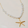 Stainless Steel And Titanium Steel Geometric And Starfish Pendant Necklace Hammered And Electroplated For Women