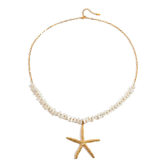 Stainless Steel And Titanium Steel Geometric And Starfish Pendant Necklace Hammered And Electroplated For Women
