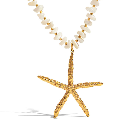 Stainless Steel And Titanium Steel Geometric And Starfish Pendant Necklace Hammered And Electroplated For Women
