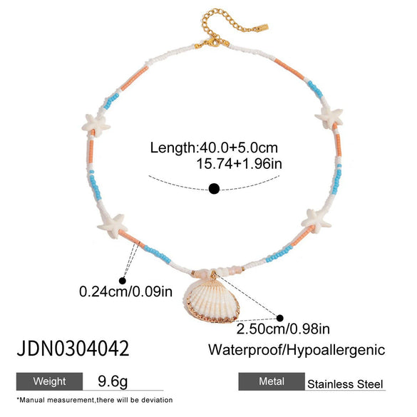 Stainless Steel And Titanium Steel Geometric Animal Style Electroplated Rice Bead Shell Starfish Pendant Necklace For Women