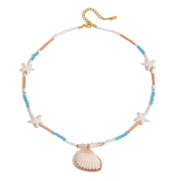 Stainless Steel And Titanium Steel Geometric Animal Style Electroplated Rice Bead Shell Starfish Pendant Necklace For Women