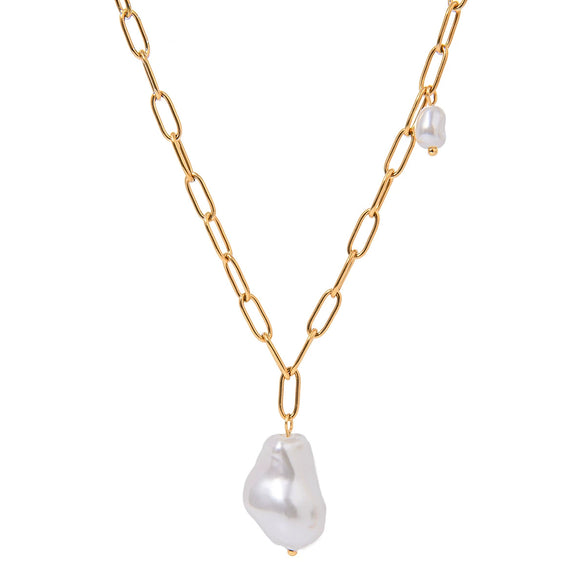 Stainless Steel And Titanium Steel Geometric Baroque Pearl Necklace With Electroplating For Women