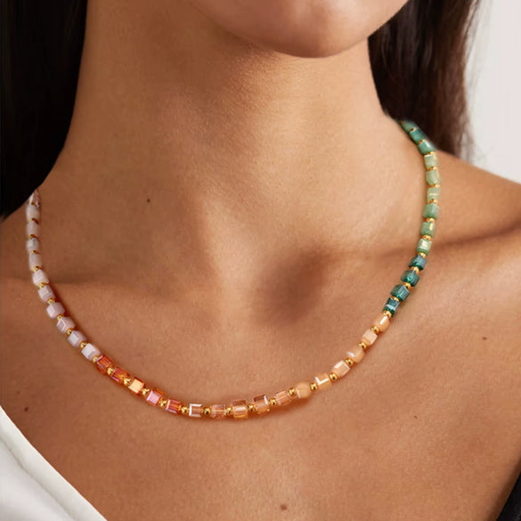 Stainless Steel And Titanium Steel Geometric Beaded Necklace For Women With Electroplating Treatment