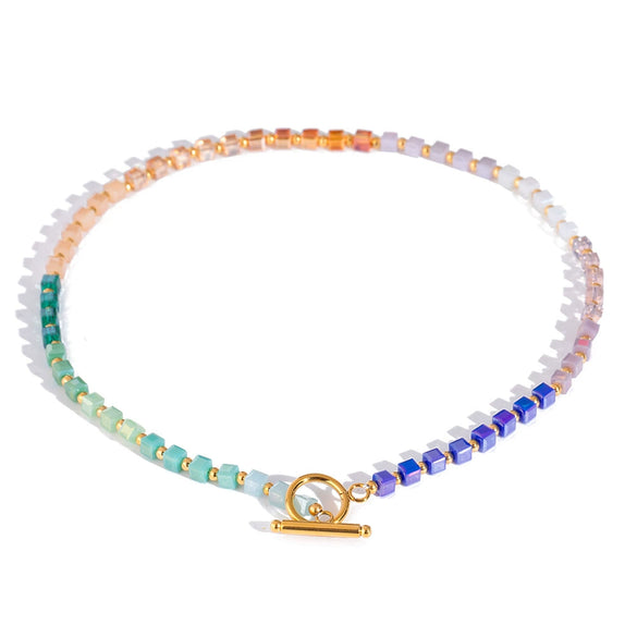 Stainless Steel And Titanium Steel Geometric Beaded Necklace For Women With Electroplating Treatment