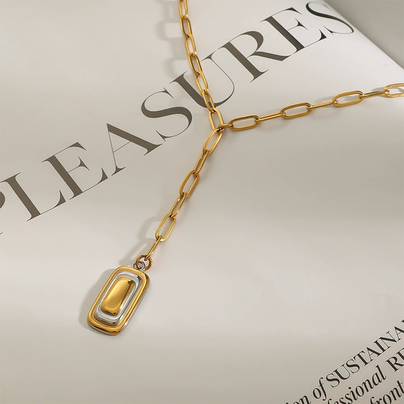Stainless Steel And Titanium Steel Geometric Couple Necklace With Goldplated Electroplating