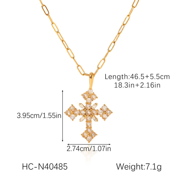 Stainless Steel And Titanium Steel Geometric Cross Pendant Necklace Inlaid With Zircon For Women