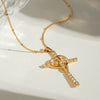 Stainless Steel And Titanium Steel Geometric Cross Pendant Necklace With Electroplating