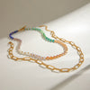 Stainless Steel And Titanium Steel Geometric Crystal Bead Necklace For Women With Electroplating