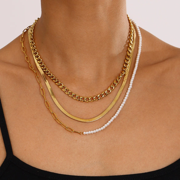 Stainless Steel And Titanium Steel Geometric Cuban Chain Necklace With Electroplating For Women