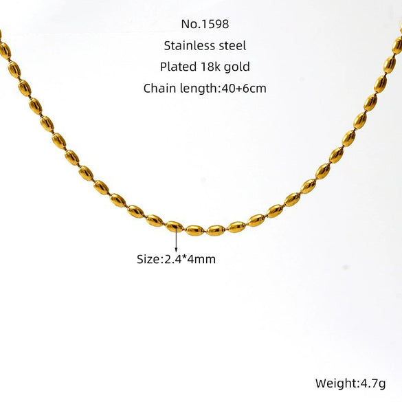 Stainless Steel And Titanium Steel Geometric Fashion Rice Oval Beads Necklace Unisex Electroplating