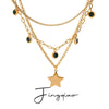 Stainless Steel And Titanium Steel Geometric Fivepointed Star Green Diamond Pendant Threelayer Electroplated Women's Necklace