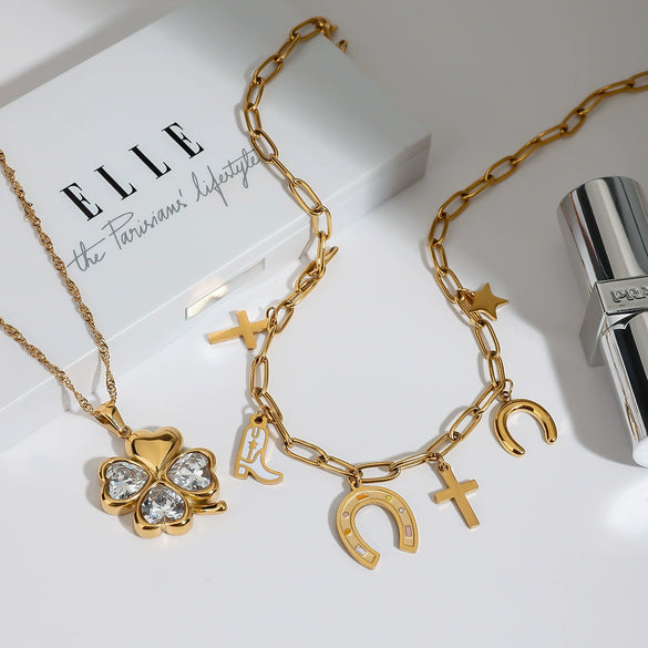 Stainless Steel And Titanium Steel Geometric Four Leaf Clover Love Women's Necklace With Electroplating