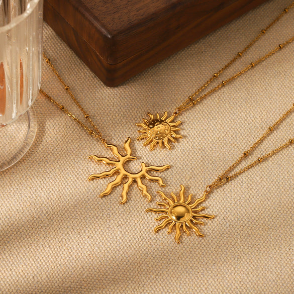 Stainless Steel And Titanium Steel Geometric Irregular Sun Pendant Necklace With O Word Chain And Electroplating For Women